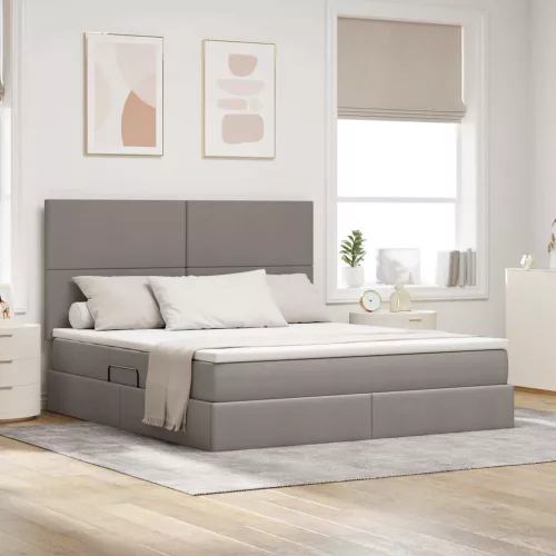 vidaXL Ágy tárolóval és LED lámpával Tópszínű 180 x 200 cm Poliészter