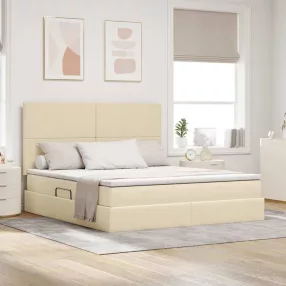   Ágy tárolóval és LED lámpával Krém 180 x 200 cm Poliészter