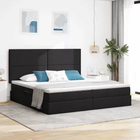   Ágy tárolóval és LED lámpával Fekete 200 x 200 cm Poliészter