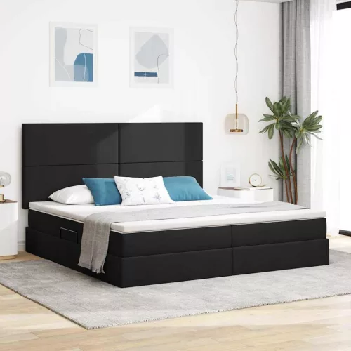 Ágy tárolóval és LED lámpával Fekete 200 x 200 cm Poliészter