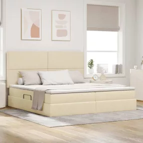   vidaXL Ágy tárolóval és LED lámpával Krém 200 x 200 cm Poliészter
