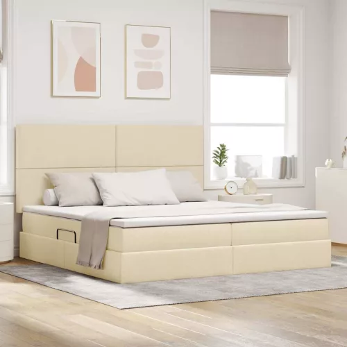 vidaXL Ágy tárolóval és LED lámpával Krém 200 x 200 cm Poliészter
