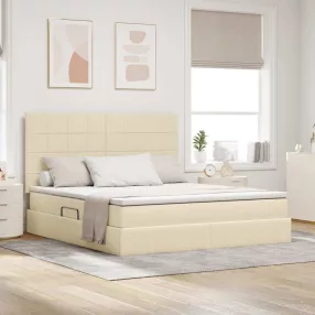   vidaXL Ágy tárolóval és LED lámpával Krém 160 x 200 cm Poliészter