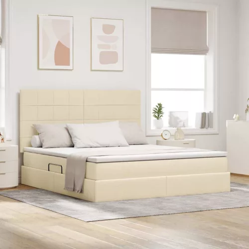vidaXL Ágy tárolóval és LED lámpával Krém 160 x 200 cm Poliészter