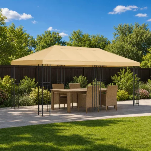 Kerti pavilon 6 x 3 m Krémszínű Poliészter és acél 190 gsm