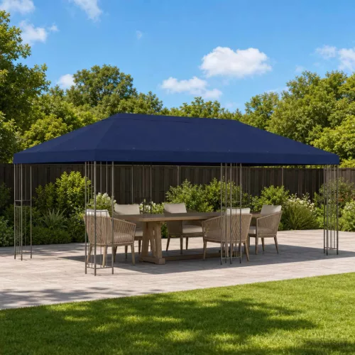 Kerti pavilon 6 x 3 m Kék Poliészter és acél 190 gsm