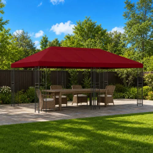 Kerti pavilon 6 x 3 m Burgundi Poliészter és acél 190 gsm