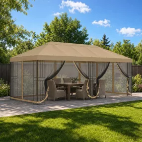   Oldalfalas pavilon 6 x 3 m Bézs Poliészter és acél 190 gsm