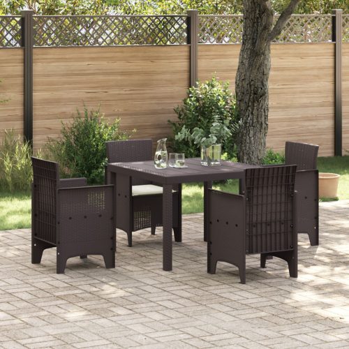 5 Részes Kert Éttkező Szett Párnákkal Barna Poly Rattan