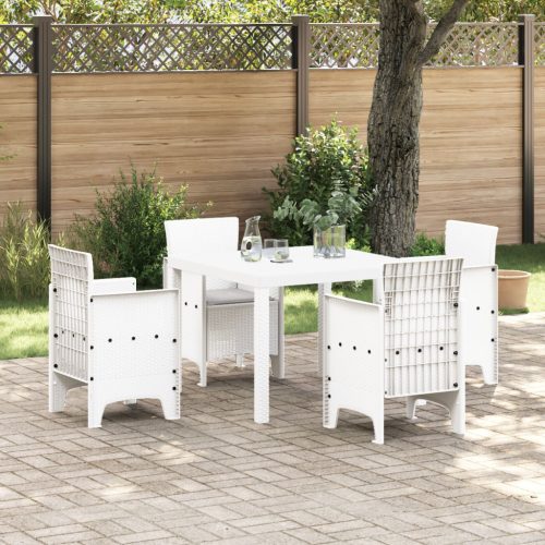 5 Részes Kerti Étkező Szett Párnákkal Fehér Poly Rattan