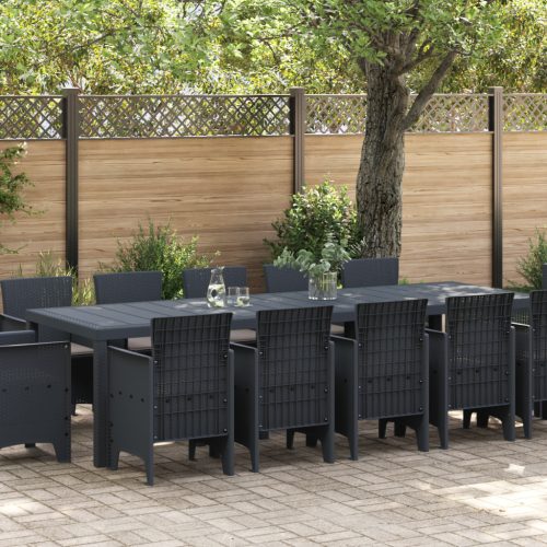 13 darabos Kerti Étkezőkészlet Párnákkal Antracit Polirattan, Kert Asztal Antracit 150x100x73 cm Polirattan, Kerti Székek Párnákkal 4 db Antracit Polirattan