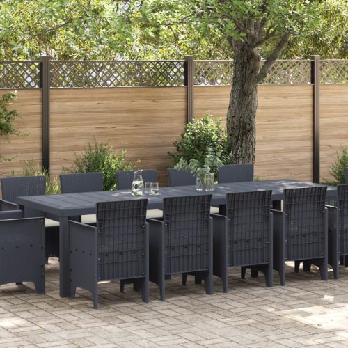 13 darabos kerti étkezőszett párnákkal antracit polirattan, kerti asztal antracit 150x100x73 cm polirattan, kerti székek párnákkal 4 db antracit polirattan