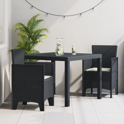 3 Részes Kerti Étkezőgarnitúra Párnákkal Antracit Poly Rattan
