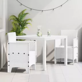 3 Részes Kerti Étkezőszett Fehér Poly Rattan
