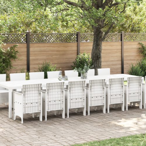 15 darabos Kert Étkező Szett Fehér Poli Rattan, Kert Asztal Fehér 250x100x73 cm Poli Rattan, Kert Asztal Fehér 150x100x73 cm Poli Rattan, Kert Székek 2 db Fehér Poli Rattan, Kert Székek 4 db Fehér Poli Rattan