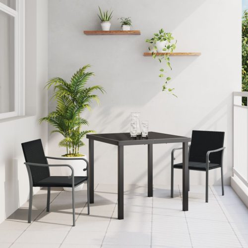 3 részes kertibútor szett párnákkal, fekete poli rattan