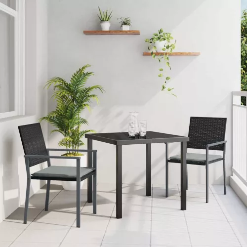 Kert étkező szett 3 pcs Fekete Poli rattan