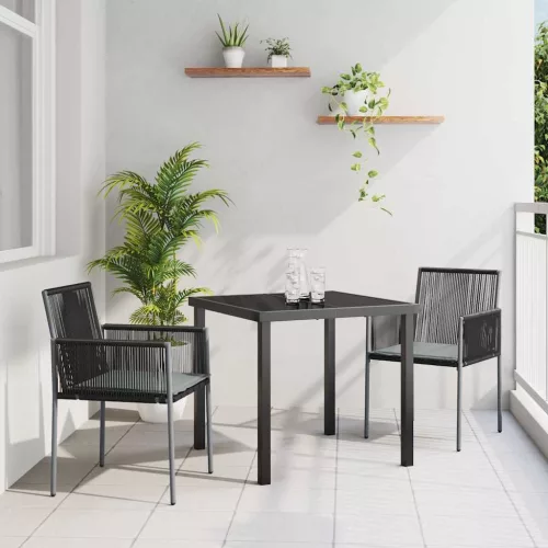 Kert étkező szett 3 pcs Fekete PE Rattan
