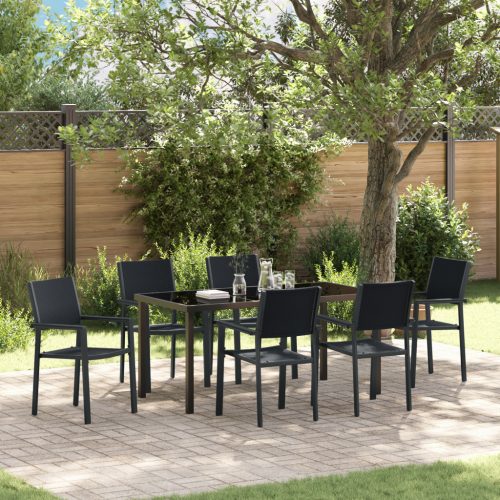 7 részes kerti étkező szett fekete poly rattan