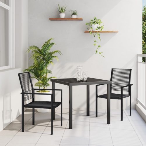 3 Darabos Kerti Étkező Szett Fekete PVC Rattan