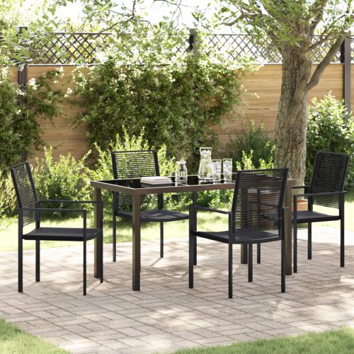 5 darabos kert étkező készlet Fekete PVC rattan