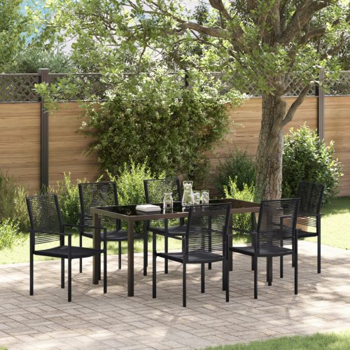 7 részes kerti étkező garnitúra fekete PVC rattan