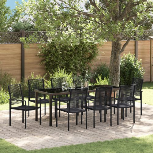 9 darabos kerti étkező szett fekete PVC rattan