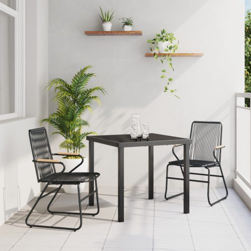 3 darabos Kerti Étkezőszett Fekete PVC Rattan