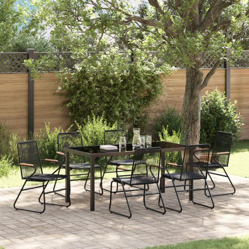 7 Részes Kerti Étkező Szett Fekete PVC Rattan