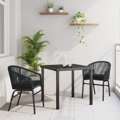 3 Darabos Kerti Étkező Szett - Fekete Poli Rattan