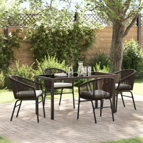 5 Részes Kerti Étkező Szett - Barna Poly Rattan