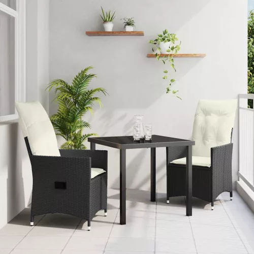 Kert étkező szett párnával 3 pcs Fekete Poli rattan