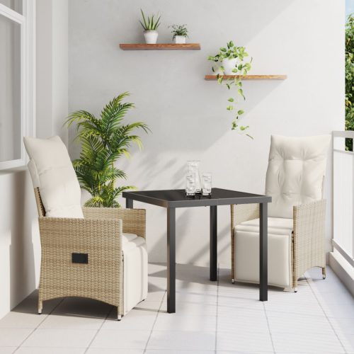 3 darabos kerti étkező szett párnákkal bézs poly rattan