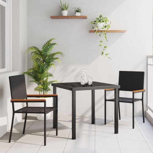 5 Részes Kerti Étkező Szett Fekete Poly Rattan
