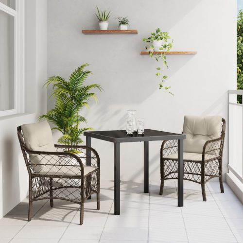 3 darabos Kerti Étkezőszett Párnákkal Barna Poly Rattan