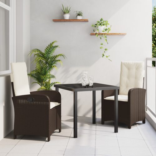 3 darabos kerti étkeztető szett párnákkal - Barna poli rattan