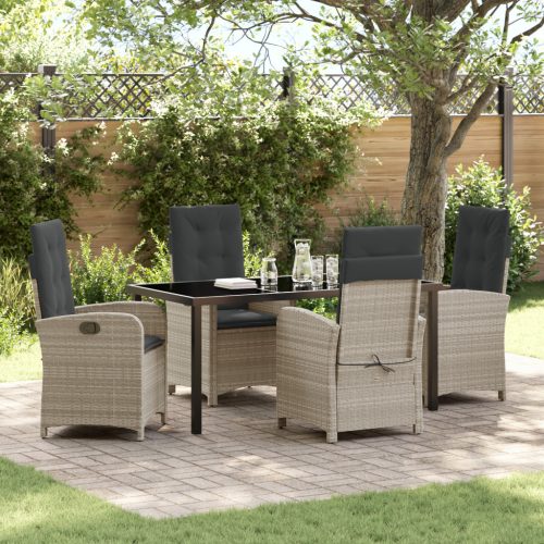 5 darabos kerti étkező készlet párnákkal világosszürke poly rattan