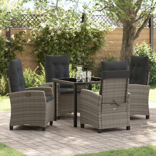 5 részes kerti étkező készlet párnákkal Szürke Poly Rattan