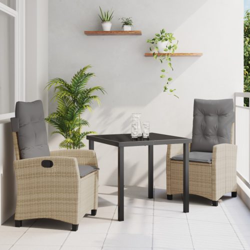 3 részes Kerti Étkező Szett Párnákkal Bézs Poly Rattan
