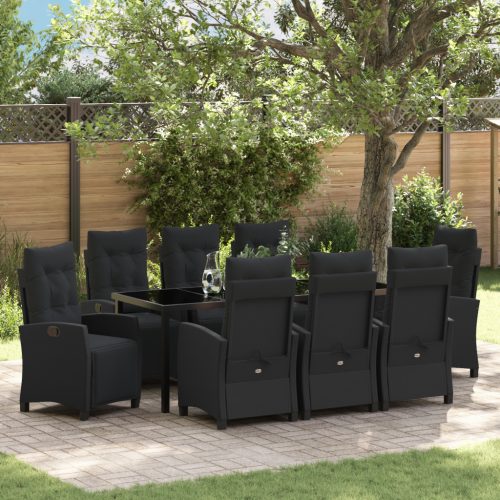 9 részes Kerti Étkezőszett Fekete Poly Rattan