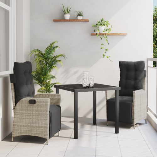 3 darabos Kerti Étkező Szett Világosszürke Poli Rattan
