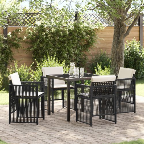 5 Darabos Kerti Étkező Garnitúra Párnákkal Fekete Poly Rattan