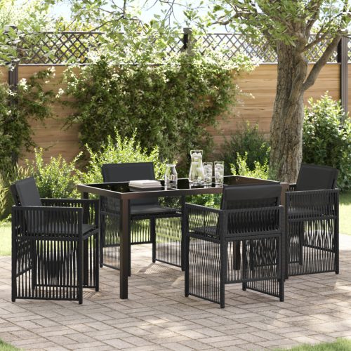 5 Darabos Kert Étlkező Szett Párnákkal Fekete Poly Rattan