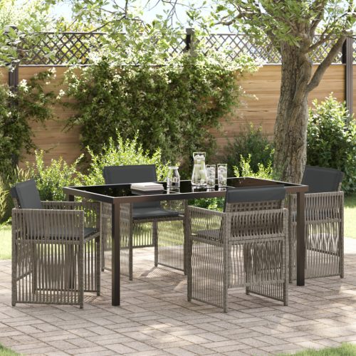 5 Darabos Kerti Étkezőszett Párnákkal Szürke Polyrattan