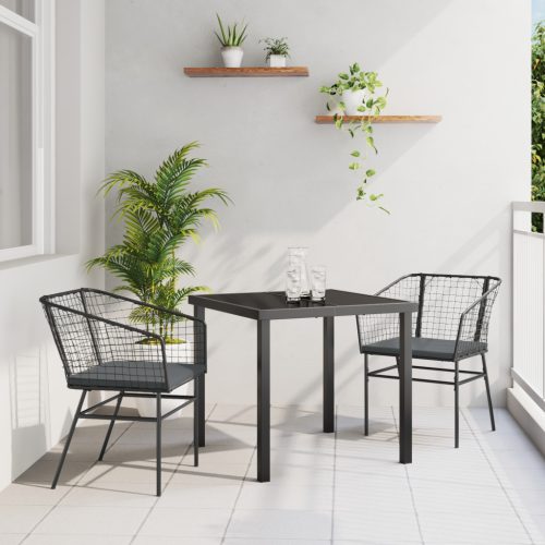 2 darab Fekete és sötétszürke PE Rattan, Porszórt acél Standard