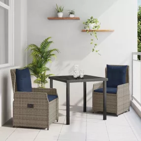 vidaXL Kert étkező szett 3 pcs Szürke Poli rattan
