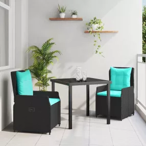 vidaXL Kert étkező szett 3 pcs Fekete Poli rattan