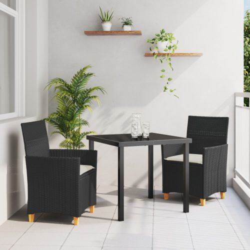 9 darabos kerti étkezőszett párnákkal, fekete poli rattan