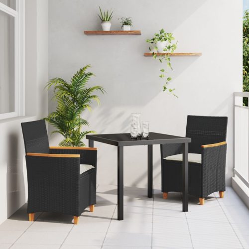 3 darabos kerti étkezőszett párnákkal, fekete poli rattan