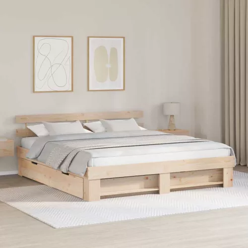 Ágykeret fejtámlával fiókkal Barna 200 x 200 cm Tömör fenyőfa